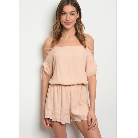 10th Street and Church Pants - Light Pink Romper Off the Shoulder